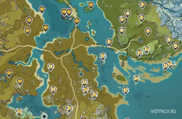Все Геокулы на карте реки Цинцзю Genshin Impact